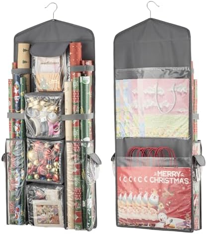 EXLIFBAG Wrapping Paper Storage, Double-Sided Hanging Storage, Grey by EXLIFBAG