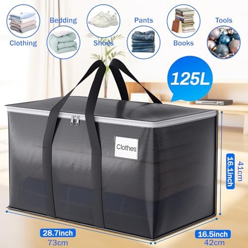 ElegantArray 4 Pack Moving Bags Heavy Duty, Moving Boxes, Storage Bags with Zipper & Handles & Tag for College & Dorm Moving Supplies Grey Laundry Hamper Bag, Foldable Space-saving Totes (125L, Grey) - Image 3