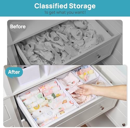Vtopmart 12 Pack Baby Clothes Organizer, Foldable Fabric Drawer Bins, White - Image 5