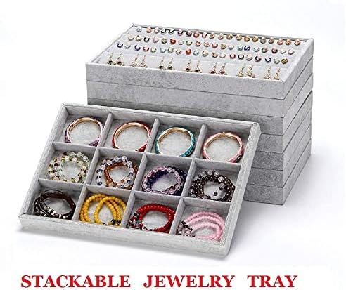Stratalife 12 Grid Velvet Jewelry Organizer Tray, 13.8" x 9.4" x 1.2" - Image 2