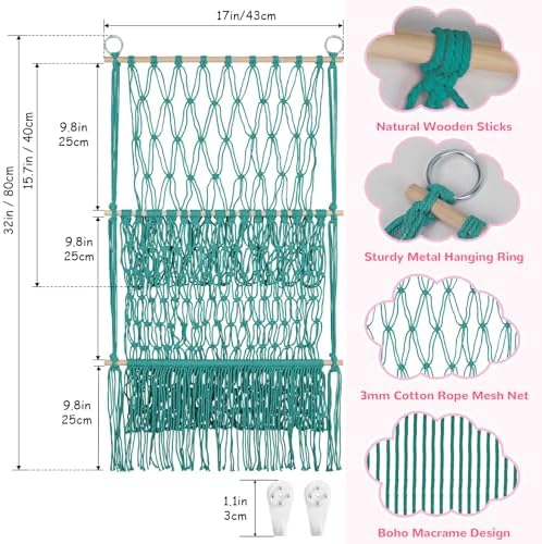2 Tier Stuffed Animal Storage Net, Large Boho Stuffy Plushies Storage,Aqua - Image 3