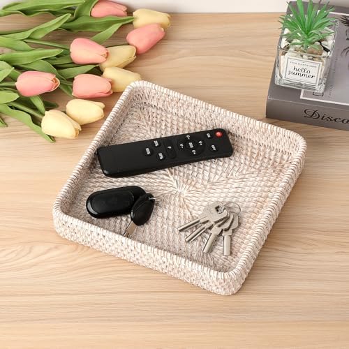 Hipiwe Rattan Key Basket Tray for Entryway Handwoven Wicker Fruit Bowl - Image 2