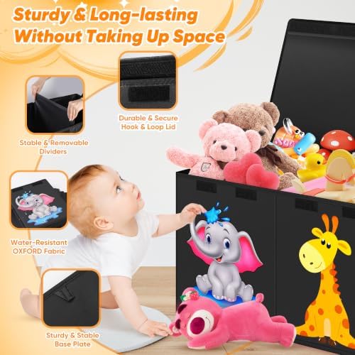 Extra Large Toy Box, Collapsible Storage Organizer with Lids, 40"x14"x16" - Image 4