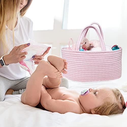 ABenkle Diaper Caddy Organizer - Cotton Rope Nursery Storage Basket for Baby Essentials, Boys & Girls Shower Gift, Changing Table Organizer - Image 2