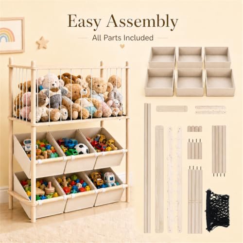 EAQ 2-in-1 Stuffed Animal Storage & Toy Organizer for Kids Rooms, 6 Bins - Image 5