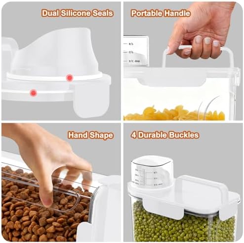 Uppetly Dog Cat Food Storage Container, 5-7Lbs Pet Food Containers, Airtight Cat Food Container with Portable Handle & Measuring Cup, Small Animal Dry Food Dispenser for Dogs, Cats and Birds White - Image 5