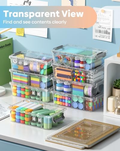 BiuLeon 8 Pack Large Pencil Box Set, Plastic Clear Pencil Case Marker Organizer, Crayon Box Craft Organizers, Stackable Storage Containers with Lid for Pen, Art and Craft Supplies(Gray—with dividers) - Image 4