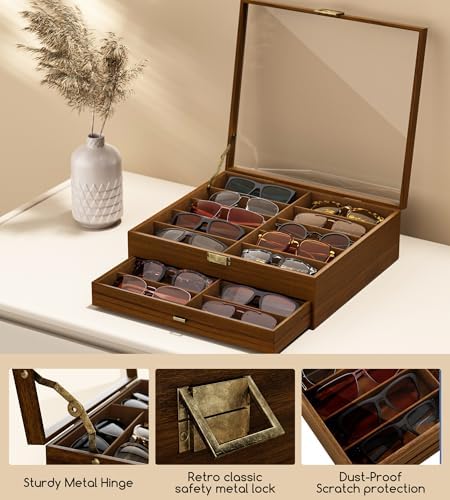 NEWLOOP 10/20/30 Wooden Pattern Sunglass Organizer Multiple Pairs of Eyeglass Ultra-thin Frame Storage Box for Women Men - Image 4