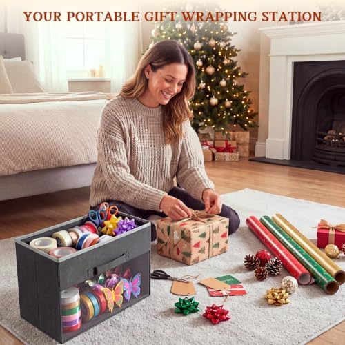 Over Door Wrapping Paper Organizer Storage with 3 Removable Drawers & Side Pockets – Dual Use Design with Elastic Straps – Christmas Gift Wrap Storage for Ribbons, Bows, Ornament and Other Tools 1Pack - Image 5