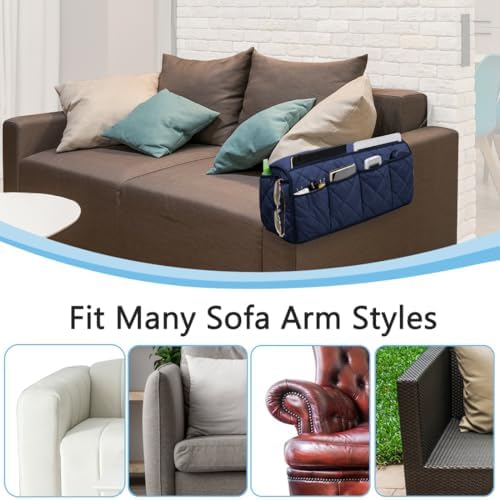 Sofa Armrest Organizer,Couch Remote Control Holder with 14 Pockets Waterproof Non Slip Recliner Organizer for TV Remotes Caddy, Book, Magazines, Ipad - Image 7