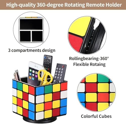 YAPISHI Remote Control Holder, 360° Swivel TV Remote Holder for Table, PU Leather Remotes Caddy, Nightstand Organizer for Media Controllers/Makeup/Office Supplies, Bedside Decorations for Living Room - Image 3