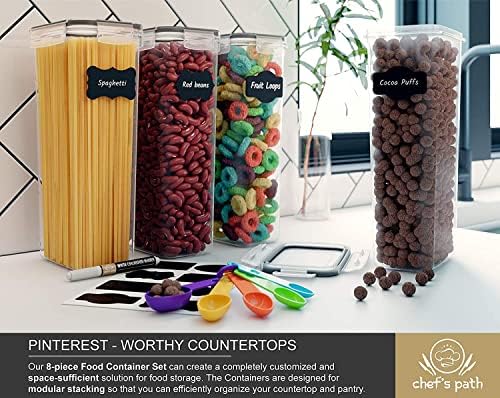 Chef's Path - Kitchen Storage Box Set - 8 Airtight Food Jars for Storing Spaghetti, Pasta, Flour, Cereals, Pet Food Preservation, BPA Free (3 quarts) - Image 6