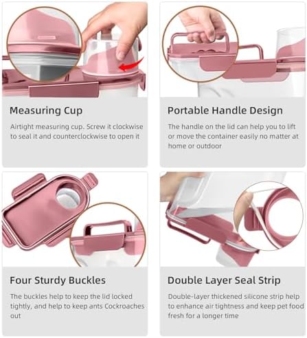 LEAWALK Cat Dog Pet Food Storage Container 5-7Lbs BPA-free (Rose pink, 5L-2pack) - Image 4