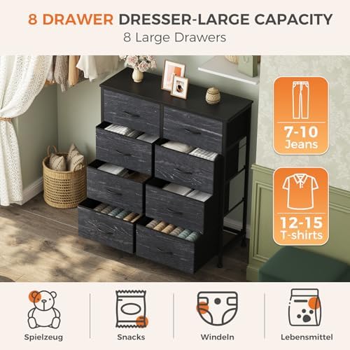 Sweetcrispy 8 Drawer Fabric Dresser for Bedroom, Tall Dresser, Black Wood - Image 4