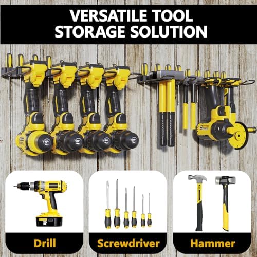 2 Pack Drill Holder, Power Tool Organizer Wall Mount, Heavy Duty Garage Storage and Tool Organizer, Ideal Garage Organization Gifts for man, 8 Slots for Power Tools and 32 Screwdriver Rack - Image 2