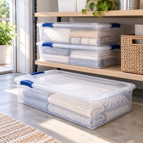 2Pack 32 Qt Medium Latching Storage Bin, Clear - Image 7