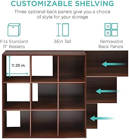 Best Choice Products 9-Cube Storage Organizer, 11in Shelf Opening, Bookcase, Display Shelf, Customizable w/ 3 Removable Back Panels - Walnut - Image 4