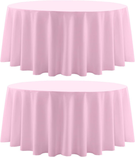 Round Tablecloth 2 Pack 90 Inch Pink Tablecloths Washable Decorative Linen Polyester Table Clothes Cover for Dining Table Banquets Buffet Parties and Wedding