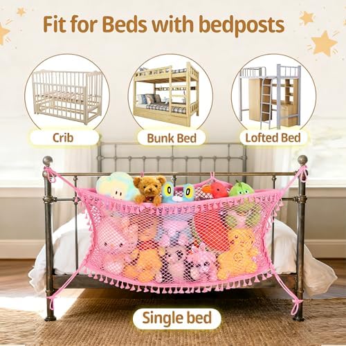 Stuffed Animal Storage Net, Large Bedside Toy Organizer Net, Cotton Plushie Toy Storage Hammock with Tether for Stuffed Animals Playroom Organization - Image 3
