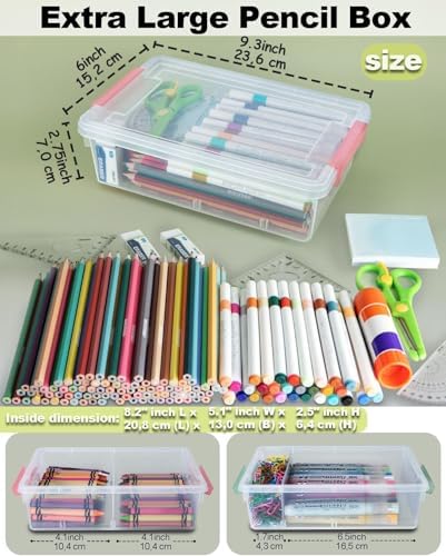 12 Pack Extra Large Pencil Box with Removable Divider, Thickened Pencil Case Bulk, Clear Crayon Marker Organizer Stackable Plastic Small Storage Containers for Pen Craft School Supplies, Multi - Image 2