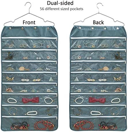 BB Brotrade Hanging Jewelry Organizer,Accessories Organizer,56 Zipper Pocket Organizer for Holding Jewelries (Grey-Zipper) - Image 2