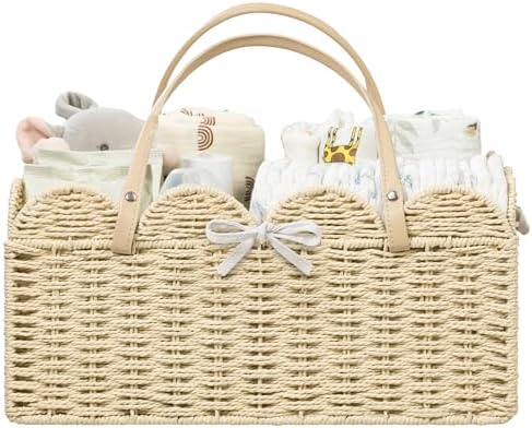 HBlife Large Baby Diaper Caddy, Paper Rope Storage Baskets Nursery Bin with Removable Divider, Portable Car Organizer for Diapers, Baby Shower Gifts, Newborn Essentials Must Haves by HBlife