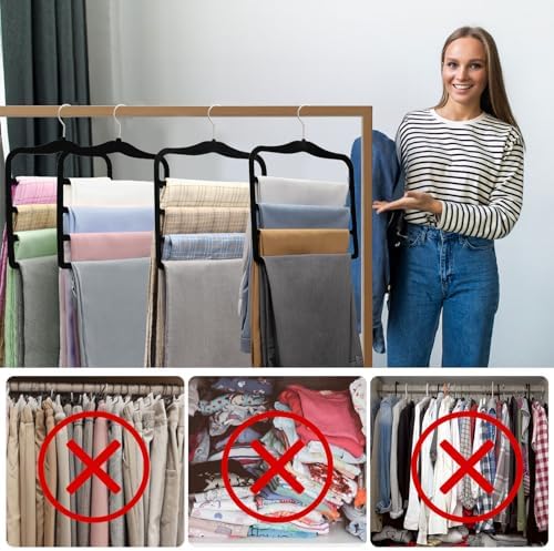 2-Pack Velvet Pants Hangers - Space Saving Multi-Layer Non-Slip Closet Organizers for Jeans, Trousers & Scarves - Ideal Dorm Room Storage Solution for Small Spaces - Image 6