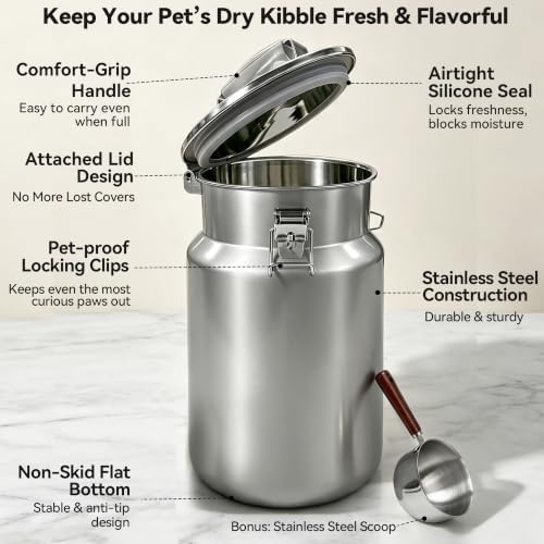 Newget 25 lb Stainless Steel Airtight Dog Food Storage Container with Scoop - Image 5
