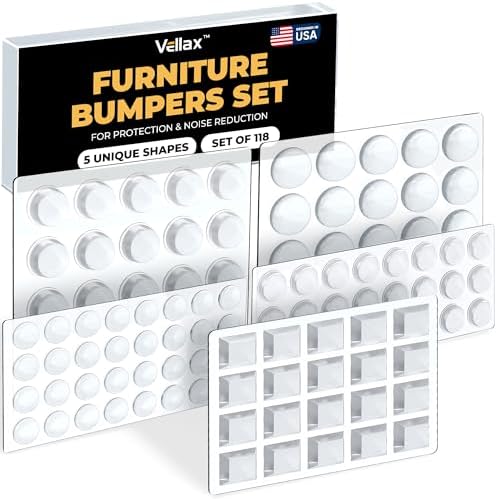 Vellax Cabinet Door Bumpers, 118 Clear Silicone Bumper Pads, Adhesive by Vellax