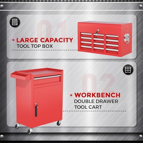 INTERGREAT Tool Chest, 5 Drawers Rolling Tool Chest with Detachable Top Tool Box, Tool Chests with Universal Lockable Wheels, Metal Tool Cart for Garage, Workshop, Barbershop, Red - Image 7