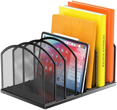 Gawerk 7-Section Metal Upright File Sorter Organizer, Office Small Letter Sorter Desktop File Organizer Metal Mesh Iron Sole, Black by Gawerk