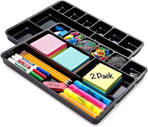 Desk Drawer Organizer Tray with 9 Storage Compartments - For Home and Office - Drawer Organizers Office, Perfect Organizing Pens, Pencils, Paper Clips, Sticky Notes and all your Supplies - 2 Pack by Manaloom