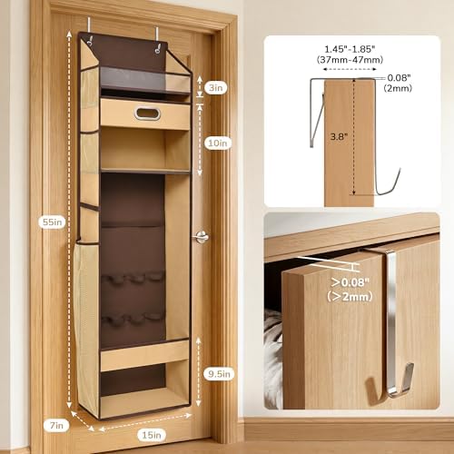 Ordovibe Wrapping Paper Storage Organizer, Over The Door Gift Wrap Holder with Removable Drawer & Side Mesh Pockets – Space Saving Closet Organizer for Christmas, Halloween, Birthday Rolls Supplies Brown - Image 6