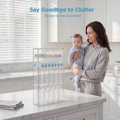 HBlife Baby Bottle Storage Organizer for Wall Countertop Cabinet, 4 Tiers Adjustable Clear Acrylic Bottles Storage Station Case Box Container with 3 Removable Dividers and Magnetic Door, Large - Image 6