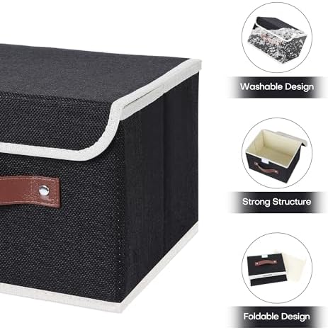 ANMINY Fabric Storage Box Bins with Lids, Black, 10"x8"x7" - Image 4