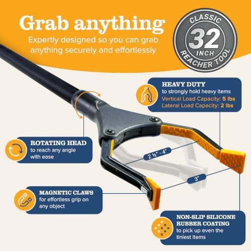 EZPIK Classic 32” Folding Grabber Reacher Tool with Dual Magnets, Heavy Duty Trash Picker Upper Grabber for Seniors & Disabled Users, Aluminum Pickup Tool for Everyday Reaching Aids (Black, 2 Pack) - Image 5