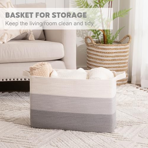 OIAHOMY Extra Large Blanket Basket, 95L Cotton Rope Woven Laundry Basket, Toy Bin for Baby Room, Container for Blanket Storage in Living Room, 24''×17''×14'', Gradient Grey - Image 3