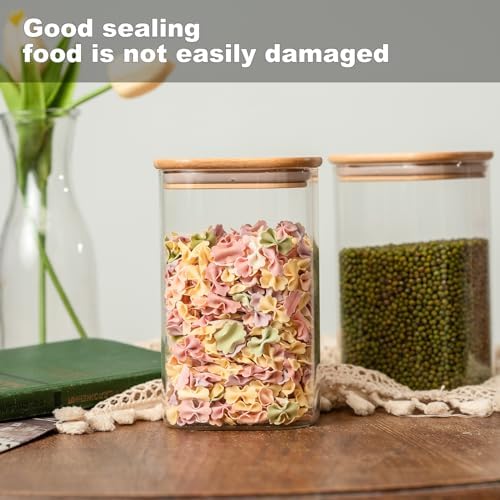 Liuruiyu 6 Pack Glass Food Storage Jars 37 oz,Glass Storage Containers Clear Glass Food Canister with Bamboo Lid Airtight For Serving Tea, Coffee, Flour, Sugar, Candy, Cookie, Spice and More (Square) - Image 7