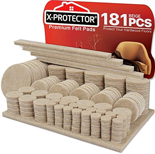 Felt Furniture Pads X-PROTECTOR 181 PCS Premium Furniture Pads - Felt Pads Furniture Feet Best Wood Floor Protectors - Protect Your Hardwood & Laminate Flooring! by X-Protector