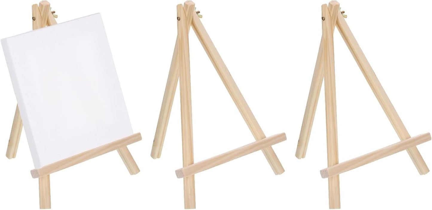 MECCANIXITY Mini Wood Display Easels, 11.8"x7.9"A-Frame Painting Tabletop Easels Holder Stand for Artists Beginners Displaying Small Canvases Art Photos Business Cards(Pack of 3, Wood Color)