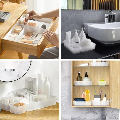 Poeland 15 Pcs Drawer Organizer Tray Storage Box for Bedroom Dresser Bathroom Kitchen, Frosted - Image 6