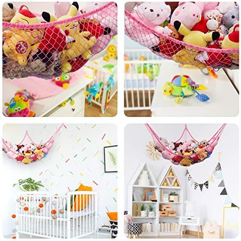 Stuffed Animal Hammock, Toy Hammock Net, LXUNYI Wall Corner Mesh Toy Net Giant Baby Kids Children Stuff animals Hammocks Storage Hanging Net Organizer (Rose, 84 inch) - Image 5