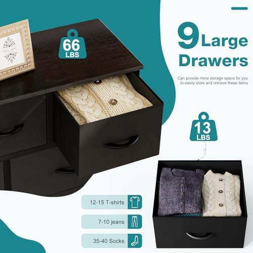OLIXIS 9 Drawer Black Dresser for Bedroom, Closet Organizer Storage Tower - Image 4