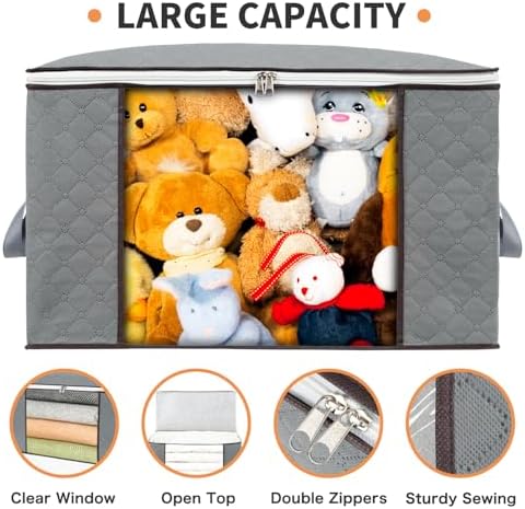 combocube 3 Pack Closet Organizers and Storage Containers, Clothes Storage Bins, Storage Bags with Large Clear Window & Handles for King Comforter, Pillow, Quilt, Bedding, Clothes - Image 3
