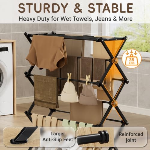 Foldable Clothes Drying Rack, Sleek Black for Modern Apartment - Image 3