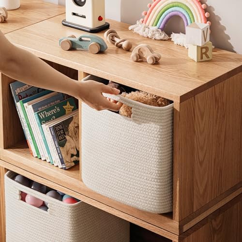 UBBCARE Set of 3 Cotton Rope Basket 11 X 10.5 X 10.5 Inches, Woven Storage Baskets for Shelves, Organizing with Handles, Cube Storage Bins for Storage Books, Magazines, Beige - Image 5