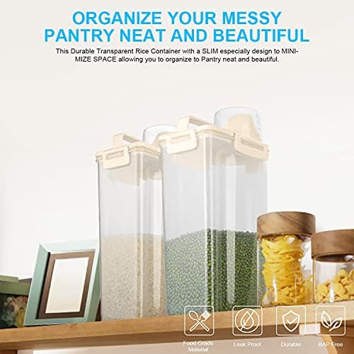 Uppetly Rice Airtight Dry Food Storage Containers, BPA Free Plastic Storage Bin Dispenser with Pourable Spout, Measuring cup for Cereal, Flour and Baking Supplies, Include a Stainless Steel Whisk - Image 5