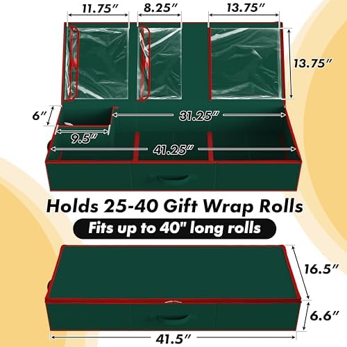 Simple Houseware 41.5" Wrapping Paper Organizer, Fits 40 Rolls, Green - Image 2