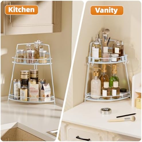 VITVITI 2 Tier Bathroom Counter Organizer Corner Vanity Shelf Storage White - Image 4