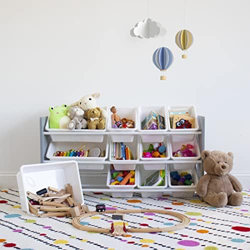 Humble Crew Made for Me Kids Toy Storage Organizer with 12 Storage Bins, Grey/White - Image 5